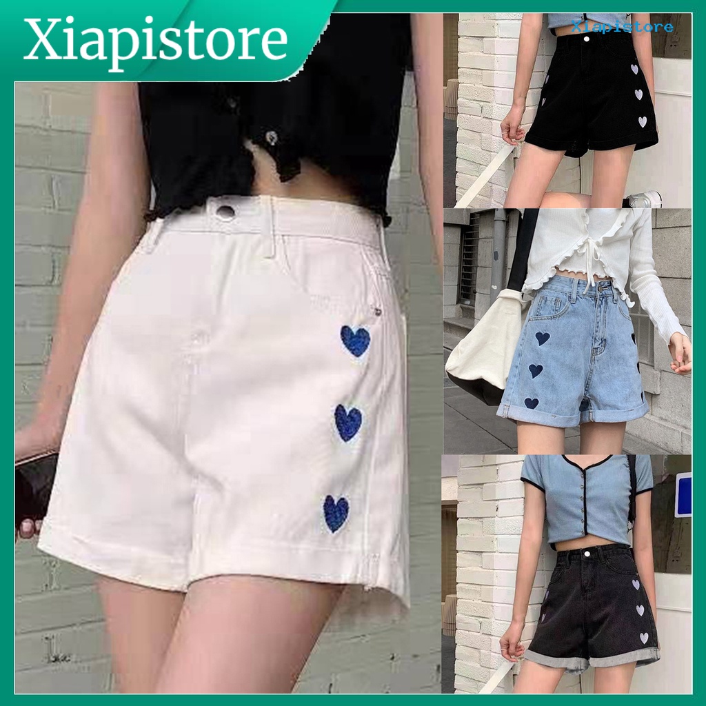 Quần Short Lưng Cao Ống Rộng Thêu Họa Tiết Thời Trang Mùa Hè Cho Nữ