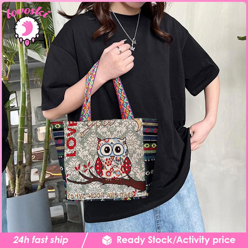Túi Xách Nữ In Hình Cú Mèo Phong Cách Vintage