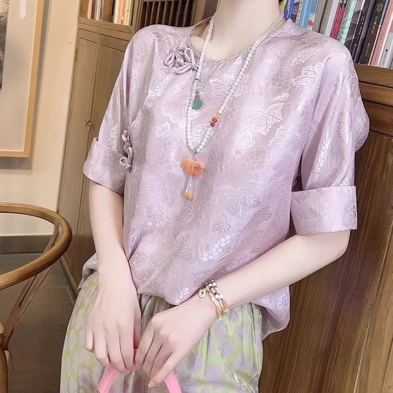 Áo Sơ Mi Lụa Mulberry Nhân Tạo Cổ Đứng Phong Cách Trung Hoa Mới 2023 C