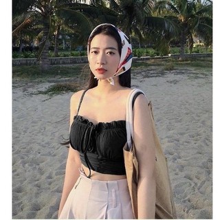 AC15 Áo croptop 2 dây rút có mút cá tính