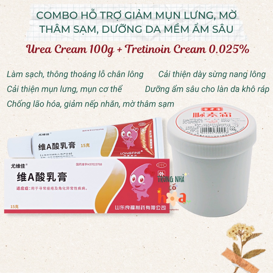 Combo giảm thâm, dưỡng sáng da, giảm nang lông cơ thể Urea Cream 100g + Tretinoin Cream 0.1% 15g