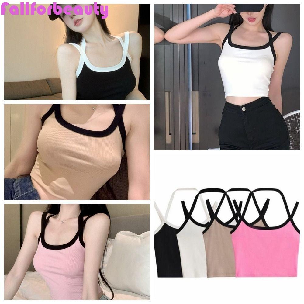FALLFORBEAUTY Áo Tank Top Không Tay Hở Lưng Có Miếng Đệm Ôm Dáng Kiểu Retro Dễ Thương