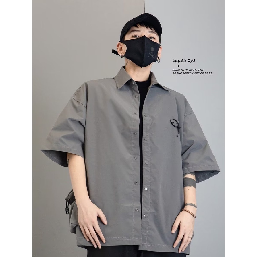 Áo Sơ Mi Ngắn Tay Màu Sắc Đơn Giản Dễ Phối Đồ Phong Cách Đường Phố Mỹ