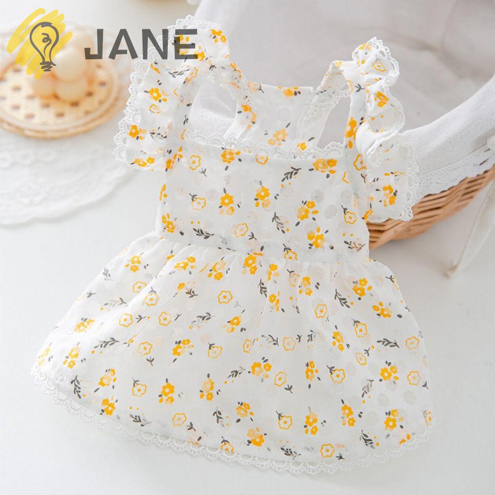 JANE Đầm Công Chúa Mùa Hè Bằng Polyester Khoét Rỗng Họa Tiết Hoa Tươi Mới Dễ Thương Cho Cún Cưng
