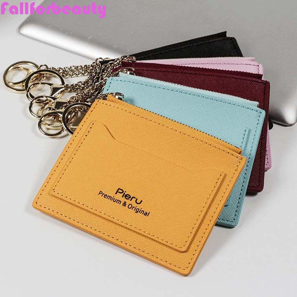 FALLFORBEAUTY Ví Da PU Siêu Mỏng Có Khóa Kéo Đựng Tiền Xu / Thẻ Tiện Lợi Giá Đỡ
