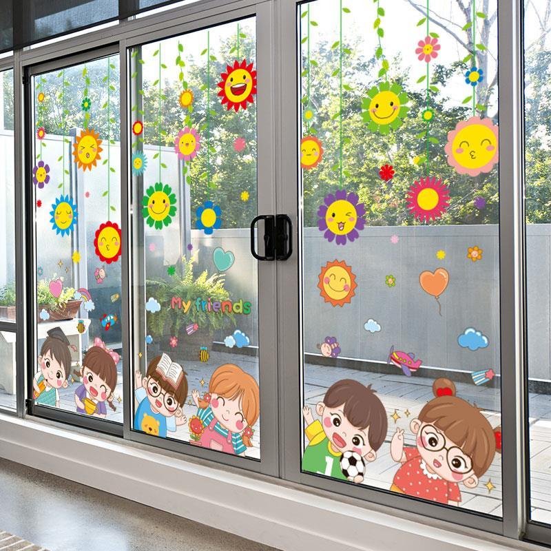 Miếng Dán Cửa Kính Hai Mặt Họa Tiết Hoạt Hình Sáng Tạo Trang Trí Nhà Trẻ