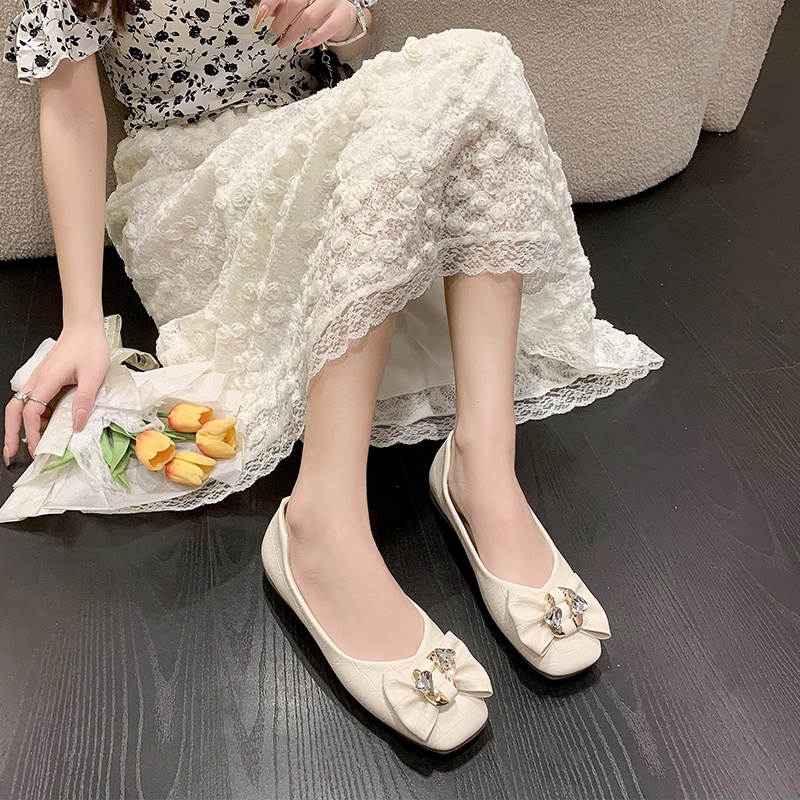 Giày Búp Bê Da Đế Bằng Mũi Vuông Thời Trang Cho Nữ