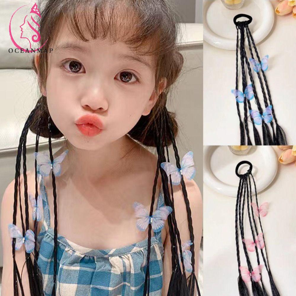OCEANMAP Bím Tóc Giả Bằng Sợi Tổng Hợp Cao Cấp Chịu Nhiệt Hình Bướm Hoạt Hình Cho Bé Gái