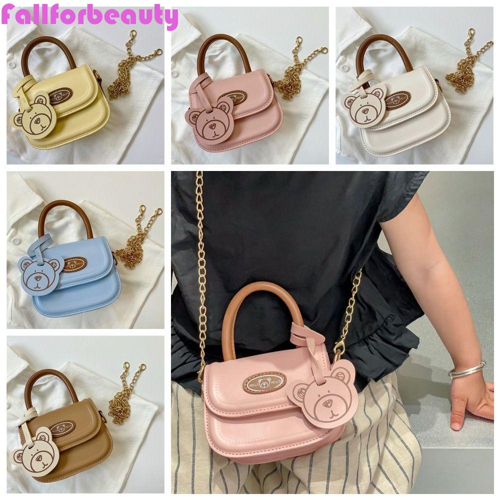 FALLFORBEAUTY Túi Xách Đeo Vai Hình Yên Ngựa Gấu Hoạt Hình Phối Dây Xích Đơn Giản Cho Tiệc Tùng