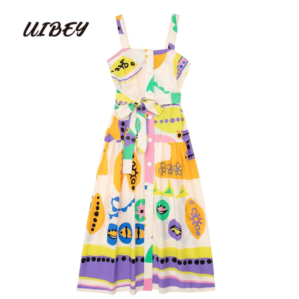 Đầm 2 dây UIBEY 8921 họa tiết in gợi cảm