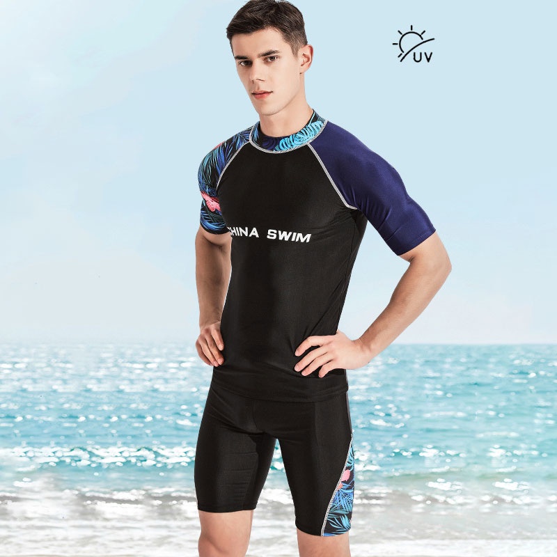 Deukio Bộ Đồ Bơi Nam Ngắn Tay Cổ Tròn Thời Trang