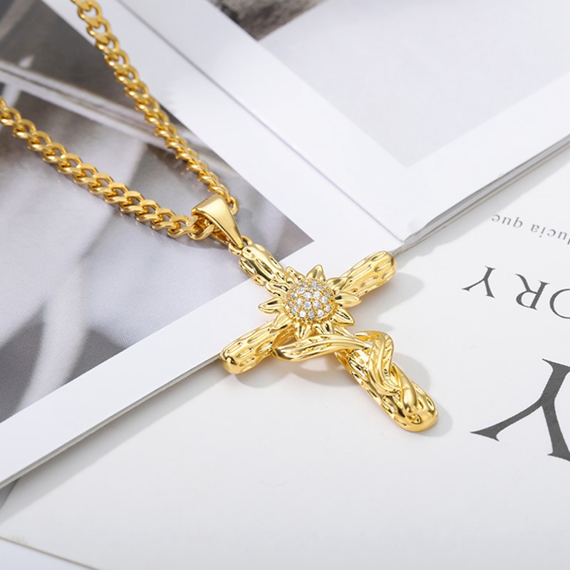 Ygt Vòng cổ Bằng Thép Không Gỉ Mặt Thánh Giá Màu Vàng Hướng Dương Và Thánh Giá Dành Cho Nam Và Nữ