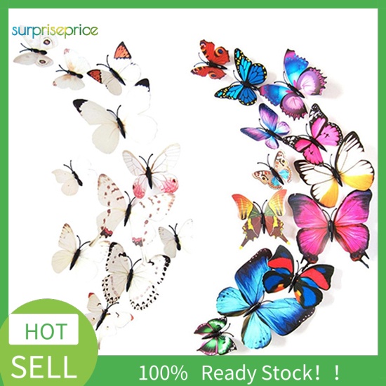 Set 12 Miếng Dán Tường / Cửa Hình Bướm 3D Độc Đáo Trang Trí Nhà Cửa DIY