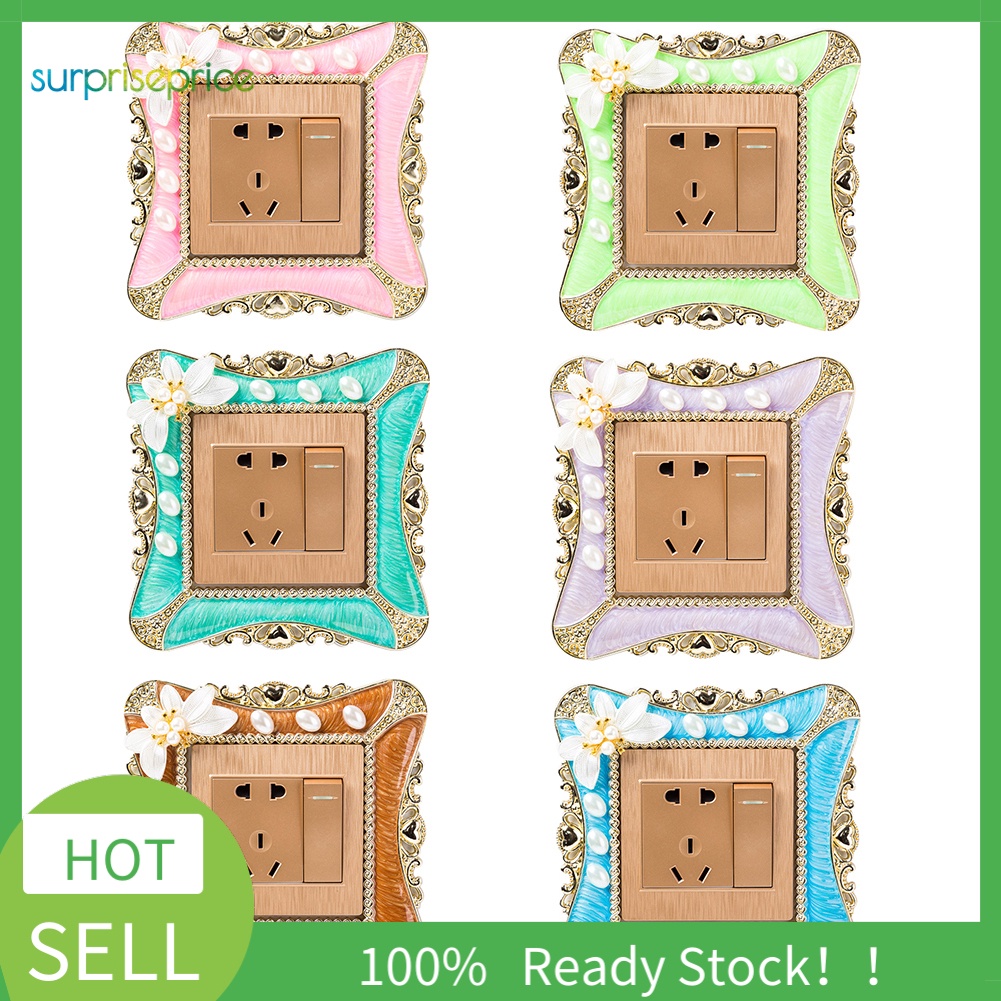 Vỏ Bọc Công Tắc Đèn Gắn Tường Hình Vuông Họa Tiết Hoa Đính Ngọc Trai Trang Trí Phòng Ngủ