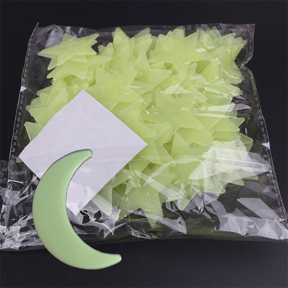 (Bất Ngờ) 101 Miếng Dán Tường Trăng Sao Dạ Quang Phát Sáng Trong Bóng Tối Trang Trí Phòng Trẻ Em