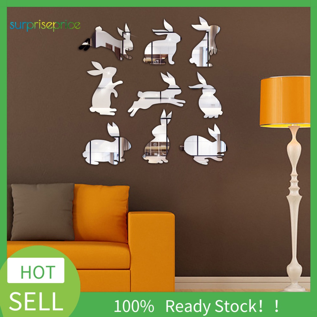 1 Bộ Đề Can Acrylic Tự Dính Hình Thỏ Tráng Gương Trang Trí Nhà Cửa