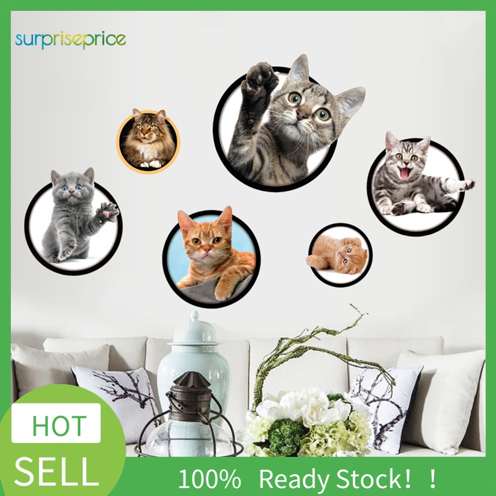 Set 5 Miếng Dán Tường Trang Trí Hình Mèo 3D Dễ Thương Tháo Gỡ Được Dành Cho Phòng Ngủ Của Bé