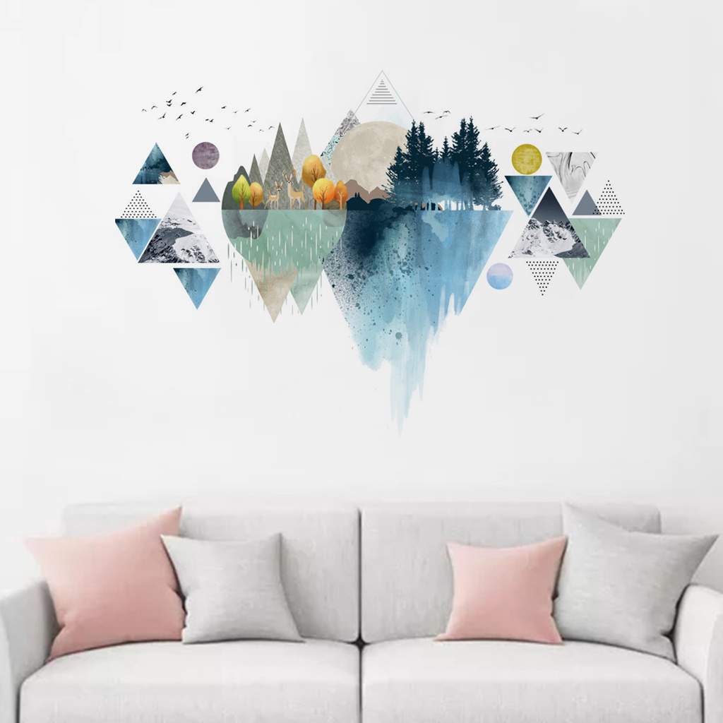 Bộ 2 Miếng Dán Tường Bằng PVC Tự Dính Hình Phong Cảnh Núi Trừu Tượng Phong Cách Bắc Âu Độc Đáo Trang Trí Nhà Cửa