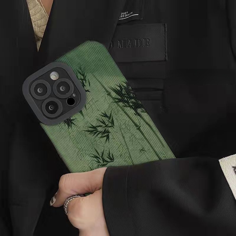 Emerald green bamboo all-inclusive anti-drop phone case cho iphone 7 7plus 8 8plus xs xr 11 12 13 14 pro plus promax