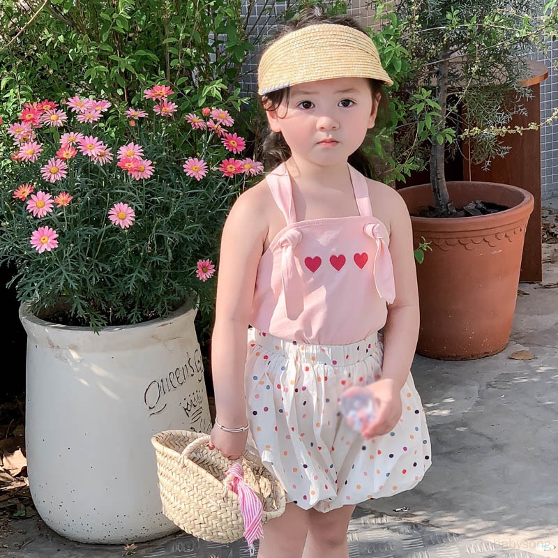 Set Áo Thun Không Tay Và Quần Short Thời Trang Hàn Quốc Cho Bé Gái