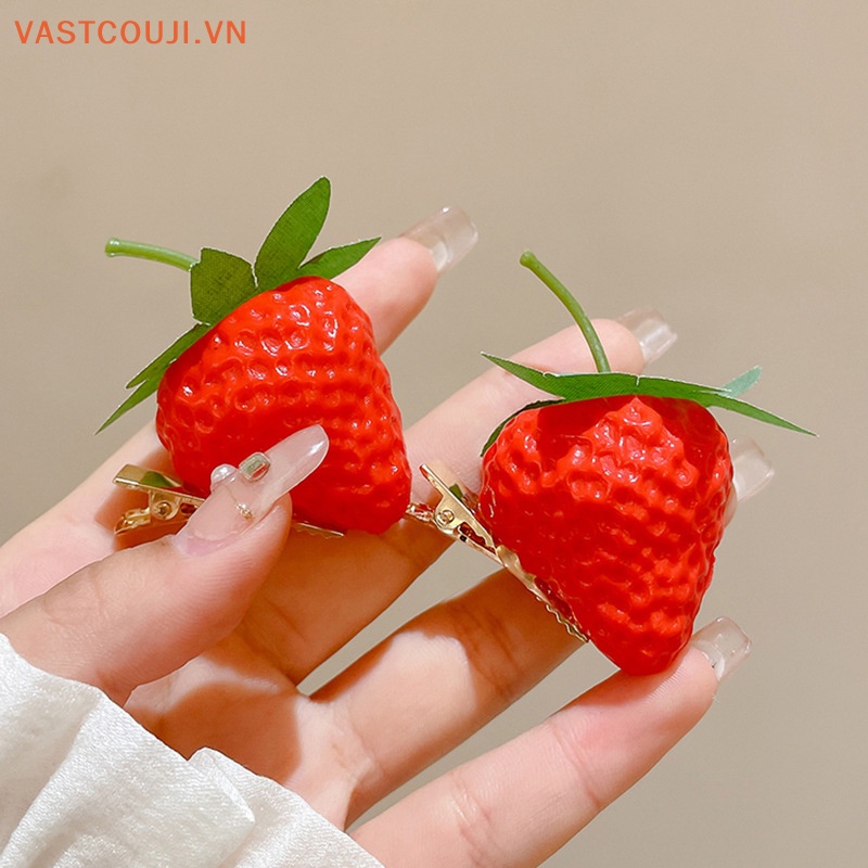Kẹp Tóc Mái Bằng Nhựa Resin Hình Quả Dâu Tây VASTJI Dễ Thương Cho Nữ