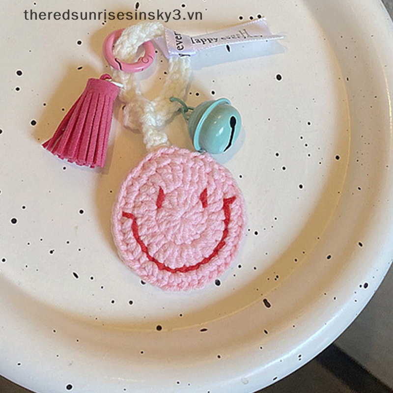 Móc Khóa Hình Mặt Cười Đan Len Thủ Công Phối Tua Rua Thời Trang Cho Nữ