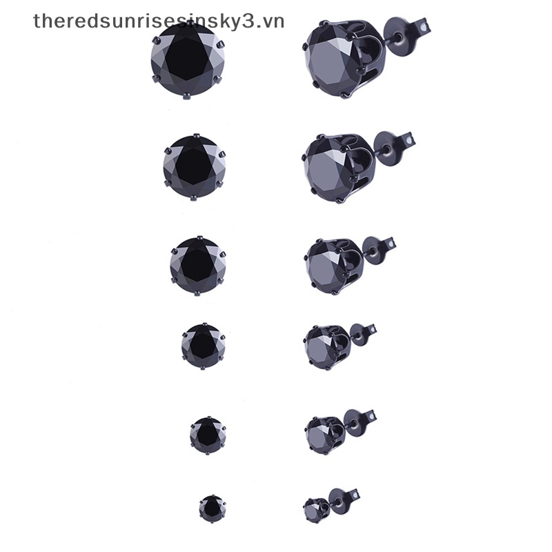 6 Đôi Bông Tai Hình Khối Tròn Bằng Thép Không Gỉ Màu Đen Thời Trang Cho Nam Và Nữ 3mm-8mm