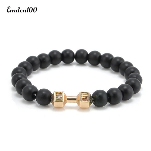 [EMDEN] Vòng Đeo Tay Tập Gym Đá Đen Nhám Có Thể Điều Chỉnh Phong Cách Punk Thời Trang