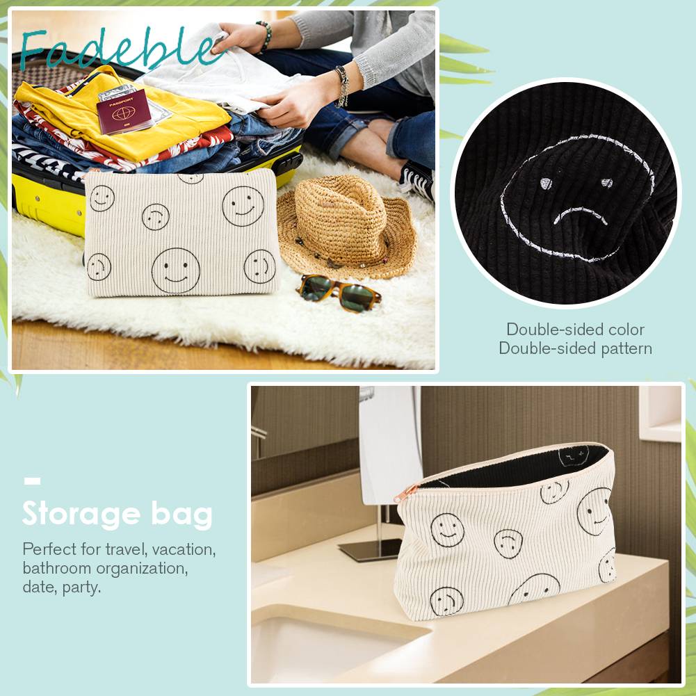 Túi Đựng Mỹ Phẩm Hai Mặt Bằng Vải Nhung Kẻ Dễ Thương Xinh Xắn