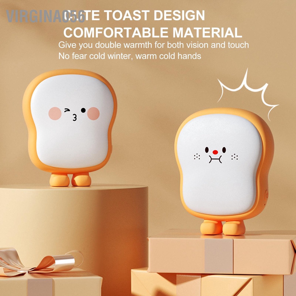 Virgina056 Máy sưởi tay bằng điện Bánh mì nướng dễ thương có thể sạc lại USB Ngân hàng 6000mAh cho văn phòng tại nhà