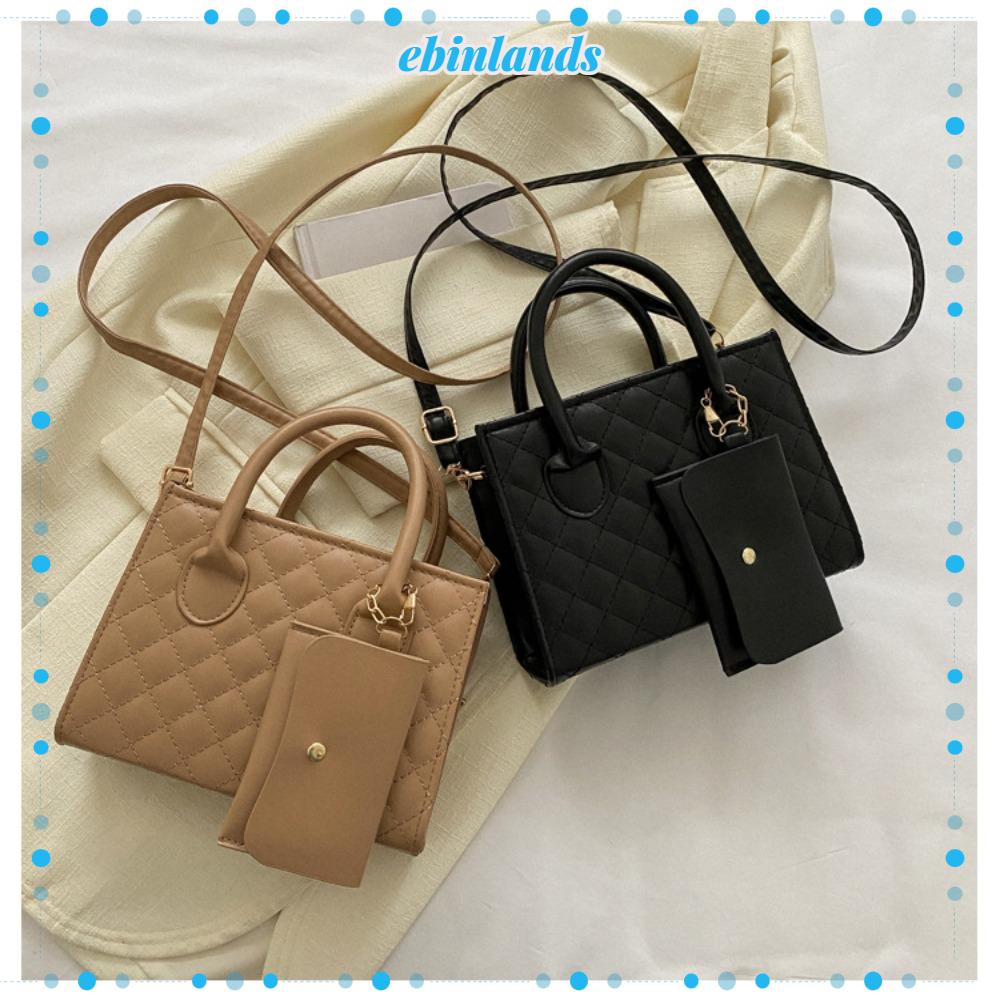 EBINLANDS Túi Đeo Chéo Da PU Hình Vuông Nhỏ Màu Trơn Họa Tiết Kẻ Sọc Đơn Giản Có Khóa Kéo Cho Nữ