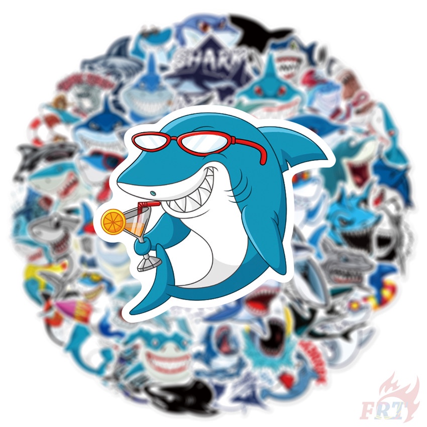 ❉ Miếng Dán Trang Trí Hình Cá Mập Vui Nhộn Series 04 ❉ Bộ 50 Sticker Chống Thấm Nước Họa Tiết Doodle Hợp Thời Trang