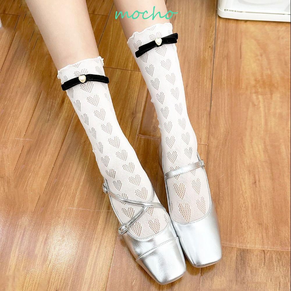 MOCHO Vớ Phối Bèo Thoáng Khí Thoải Mái Đính Nơ Họa Tiết Trái Tim Phong Cách Lolita