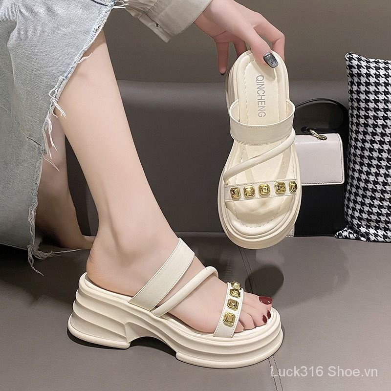 Dép Sandal Đế Xuồng Phẳng Thời Trang Mùa Hè 2023 Phong Cách Anh Quốc Cho Nữ