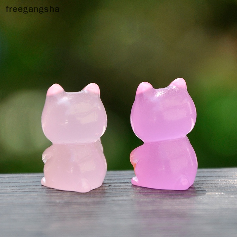 Set 2 Mô Hình Chú Mèo May Mắn Mini Bằng Nhựa Resin Màu Dạ Quang Trang Trí Tiểu Cảnh DIY