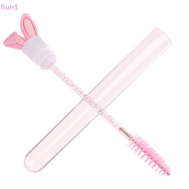 Set 1 &gt; 10 Cọ Chải Lông Mày Có Thể Tái Sử Dụng Thiết Kế Tai Thỏ Pha Lê Độc Đáo