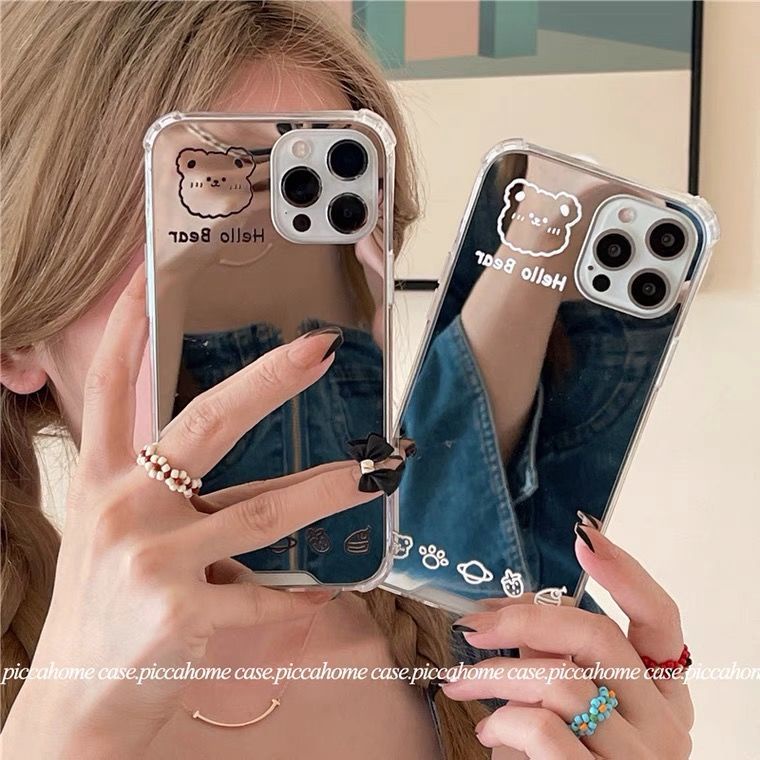 Ốp Điện Thoại Mặt Gương Hình Gấu Đáng Yêu