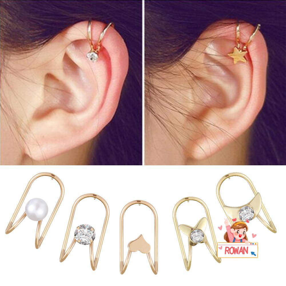 ROWANS 1 Cặp Khuyên Kẹp Vành Tai Không Xỏ Lỗ Họa Tiết Hình Học Thời Trang Cho Nữ