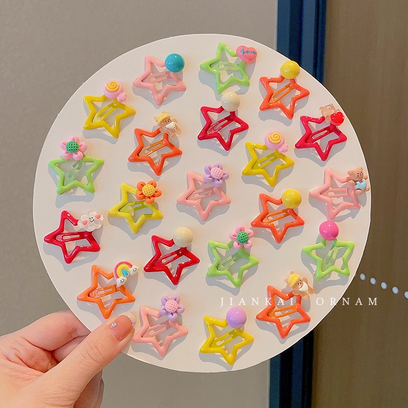 Bộ Kẹp Tóc Mái Bằng Nhựa Đính Ngôi Sao Nhiều Màu Dễ Thương Cho Nữ