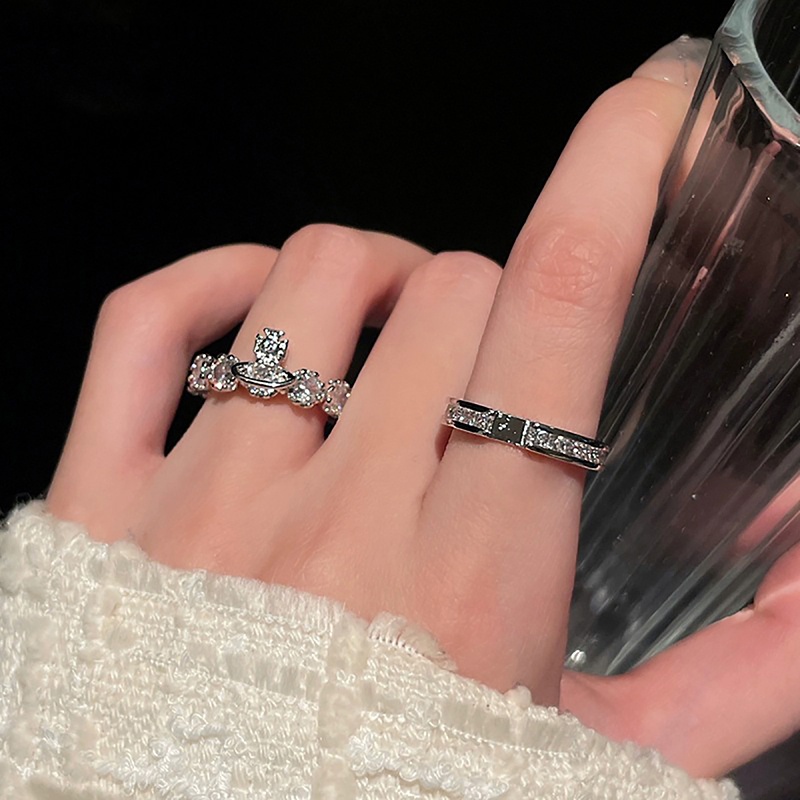 Nhẫn Hở Bằng Hợp Kim Đính Đá Zircon Sáng Bóng Đa Năng Thời Trang Có Thể Điều Chỉnh Cho Nữ