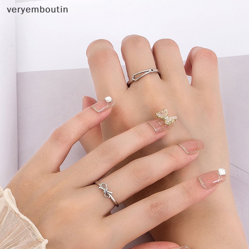 Nhẫn Cặp Đính Đá Zircon Nơ Sáng Tạo Thời Trang Có Thể Điều Chỉnh Kích Cỡ Cho Cặp Đôi