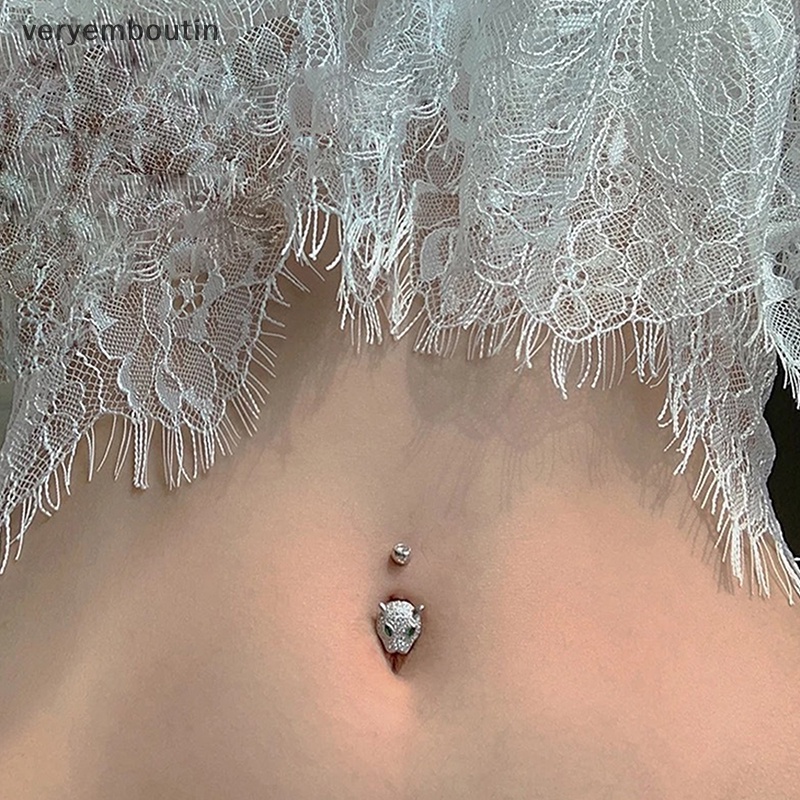 Khuyên Rốn Họa Tiết Da Báo Đính Đá Zircon Thời Trang