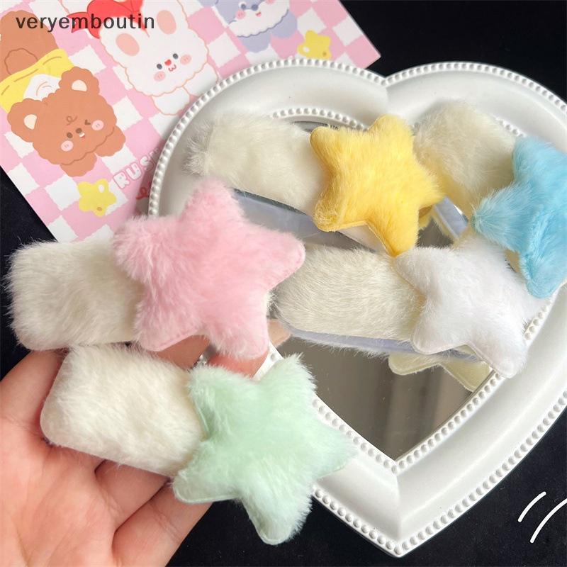 1 Kẹp Tóc Ngôi Sao Năm Cánh Phối Lông Dễ Thương Y2k