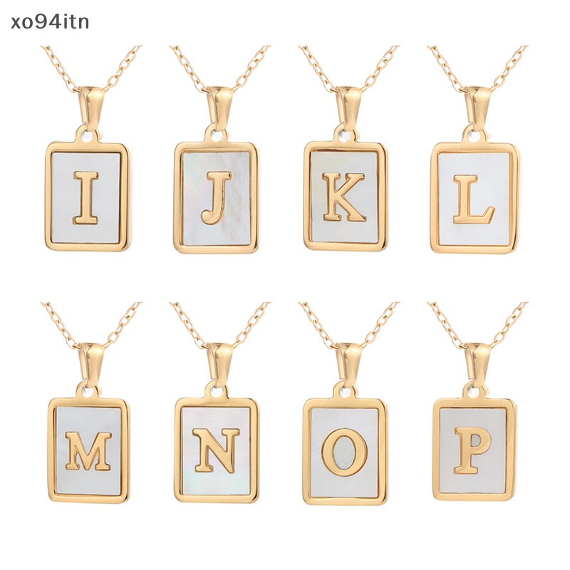 Tn Vòng cổ Mạ Vàng Mặt Vuông Khắc Chữ Mother of Pearl Bằng Thép Không Gỉ Đơn Giản Cho Nữ
