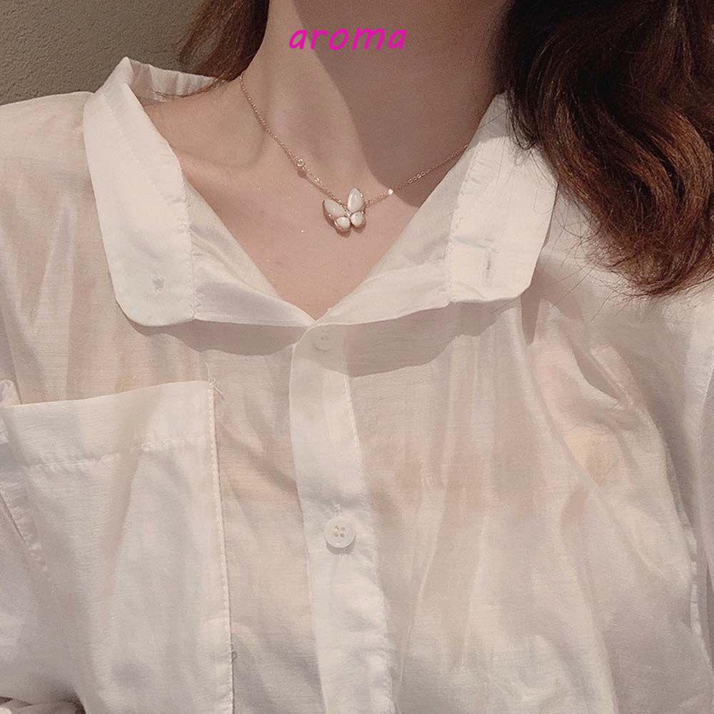 AROMA Vòng cổ Hình Bướm Vỏ Sò Trắng Phong Cách Hàn Quốc Cổ Điển Thời Trang