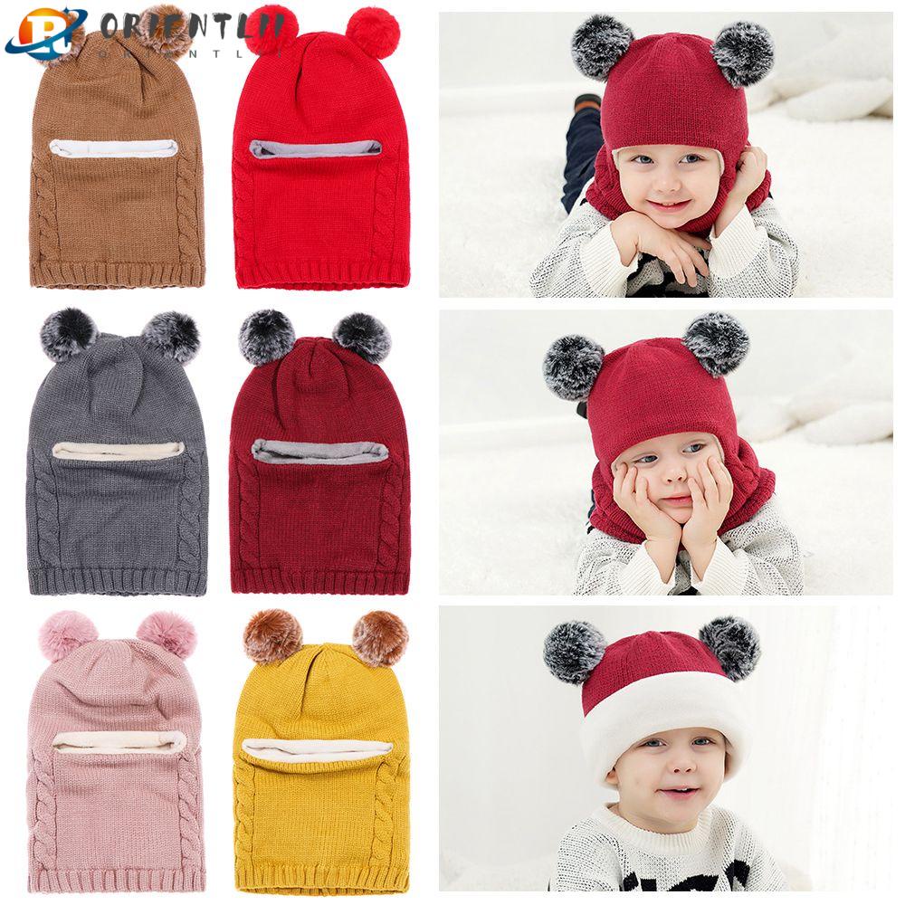 ORIENTLII Mũ Len Trùm Đầu Đính Quả Bông Dễ Thương Cho Bé