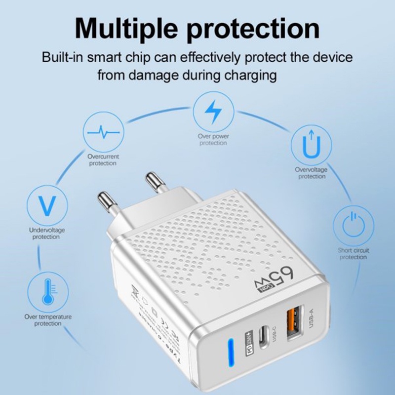 Bộ SạC Nhanh USB Đa Năng 2 Trong 1 65W Cho ĐiệN ThoạI MáY TíNh BảNg