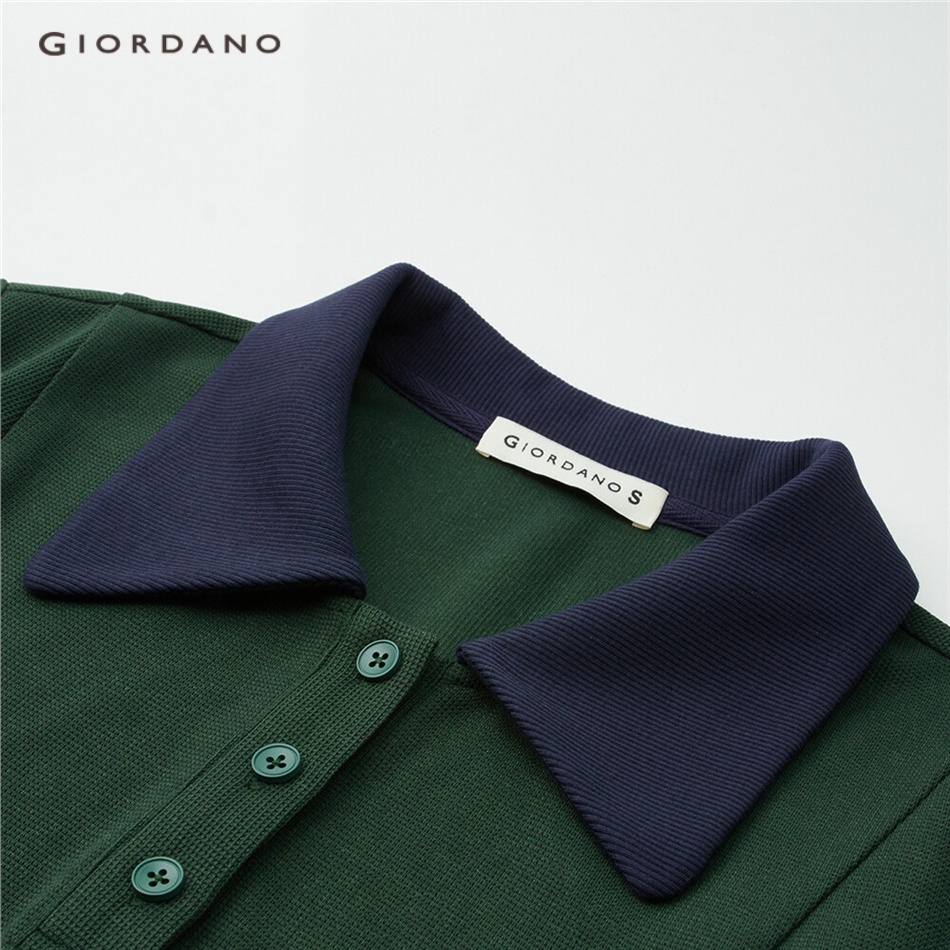 Đầm polo GIORDANO 18463214 vải waffle thêu chim cánh cụt cho nữ