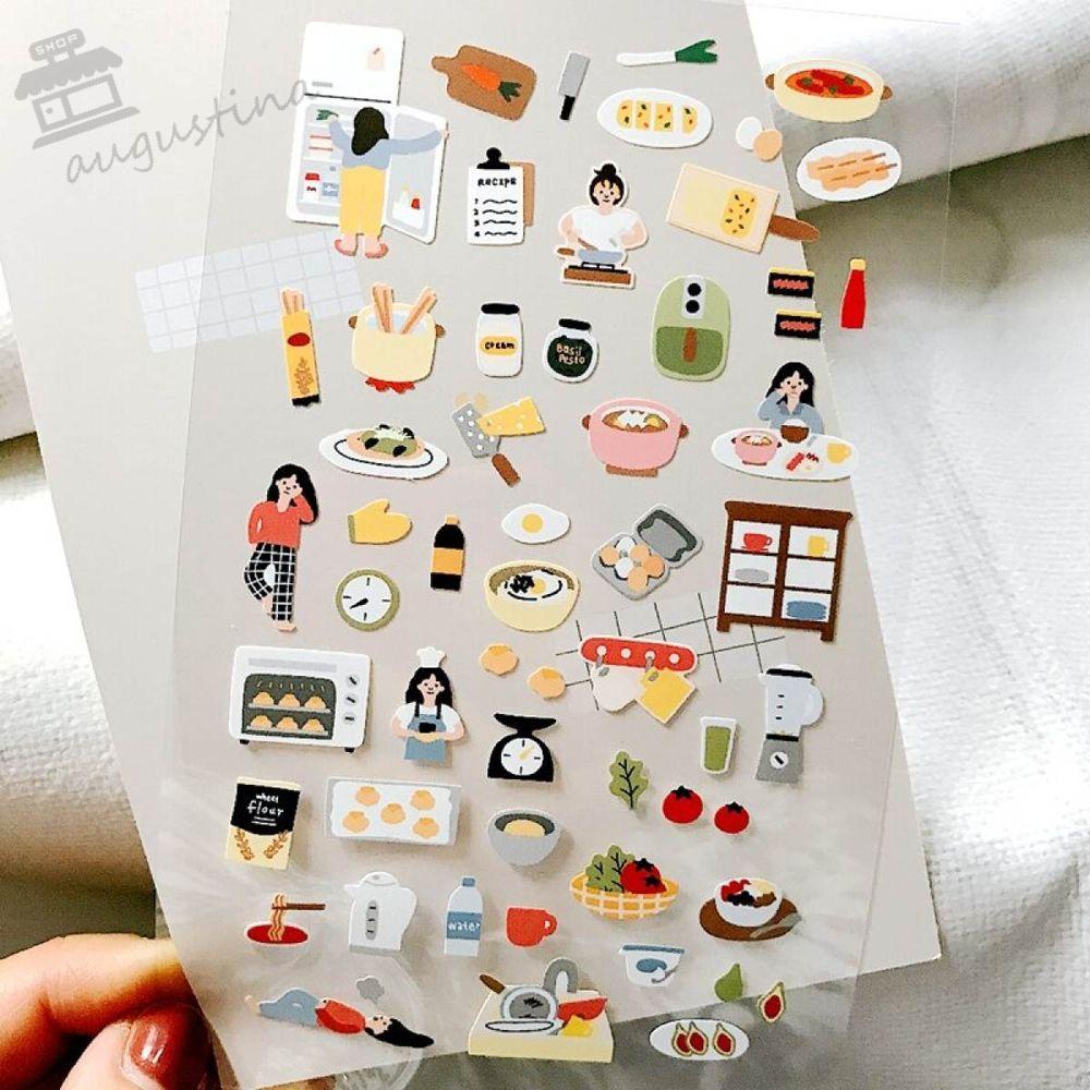 AUGUSTINA Nhãn Dán Trang Trí Vali / Điện Thoại / Văn Phòng Phẩm Hình Cô Gái Nấu Ăn DIY