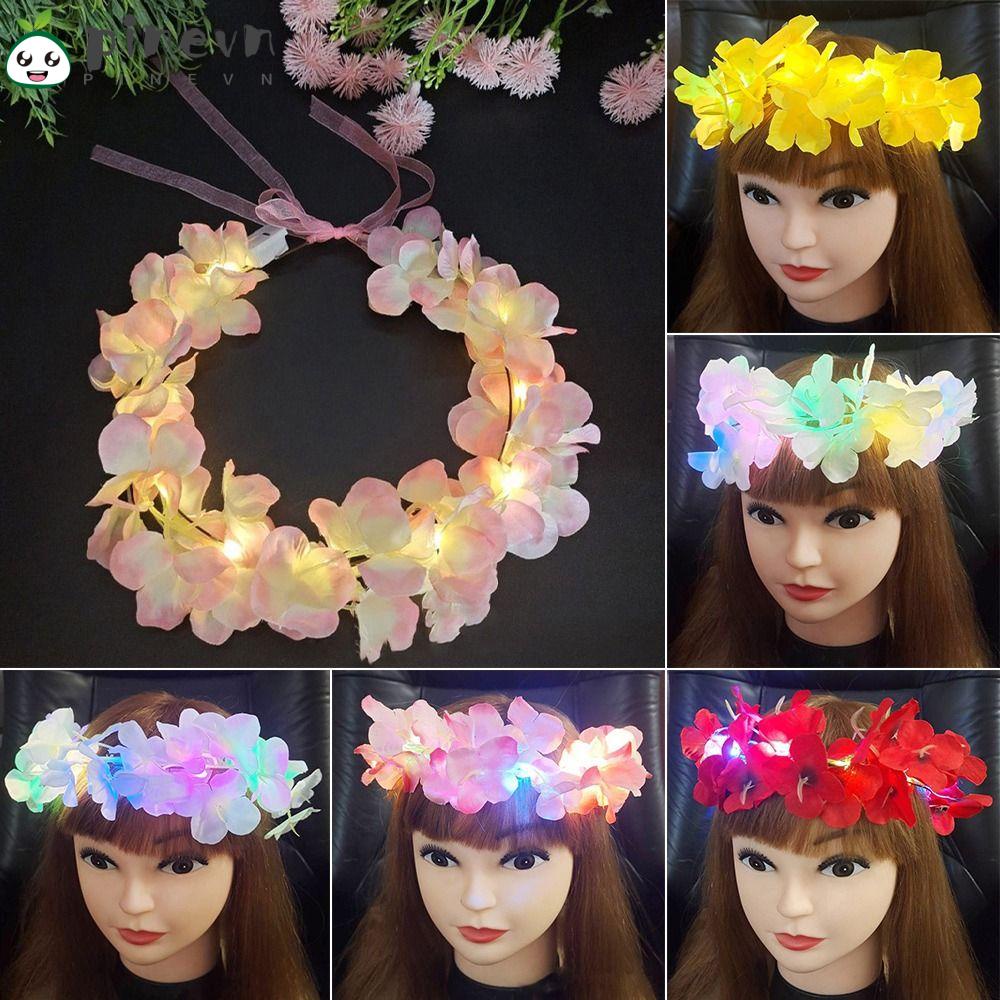 PINEVN Vòng Hoa Đội Đầu Có Đèn LED Phát Sáng Dành Cho Nữ